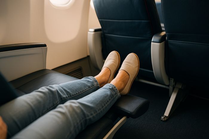 Air France Premium Economy footrest and legrest deployed