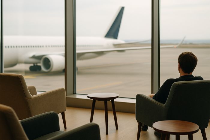 Air France lounge windows looking out onto the apron