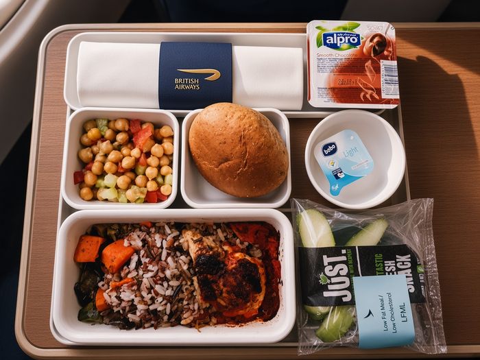 British Airways World Traveller Plus meal tray