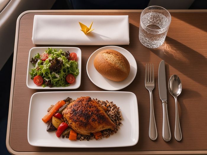 Lufthansa Premium Economy meal on porcelain