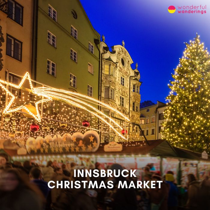Innsbruck Christmas Market title card: a light-up shooting star and a Christmas tree in the old town