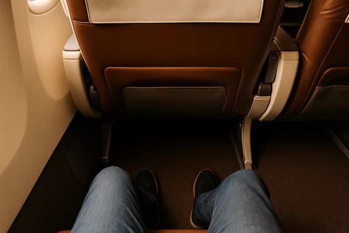 Singapore Airlines Premium Economy legroom seen from the seat