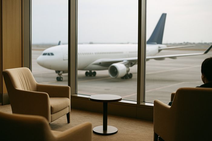 Singapore Airlines lounge windows looking out onto the apron